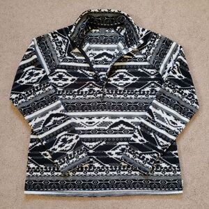 Eddie Bauer Fleece Sweater Aztec Tribal  1/4 Zip Pullover Black White Women's L